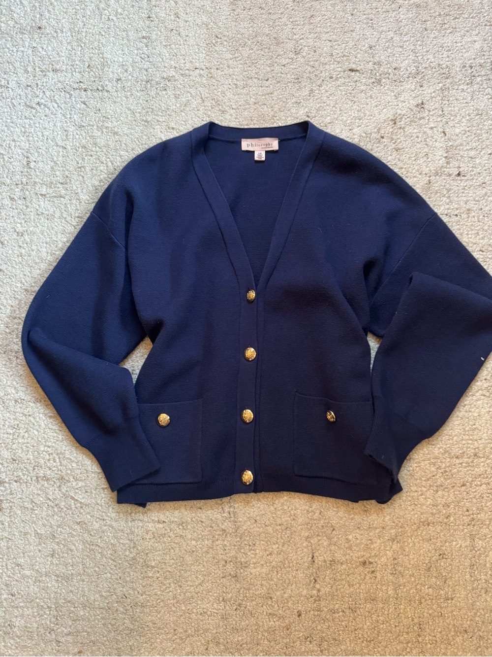 Philosophy Navy Gold-Button V-Neck Cardigan